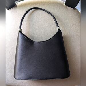 Preston & York Black Satin Evening Bag with Rhinestone Accents